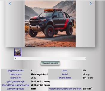 Eladó tesztautó bemutatása adatokkal, képekkel